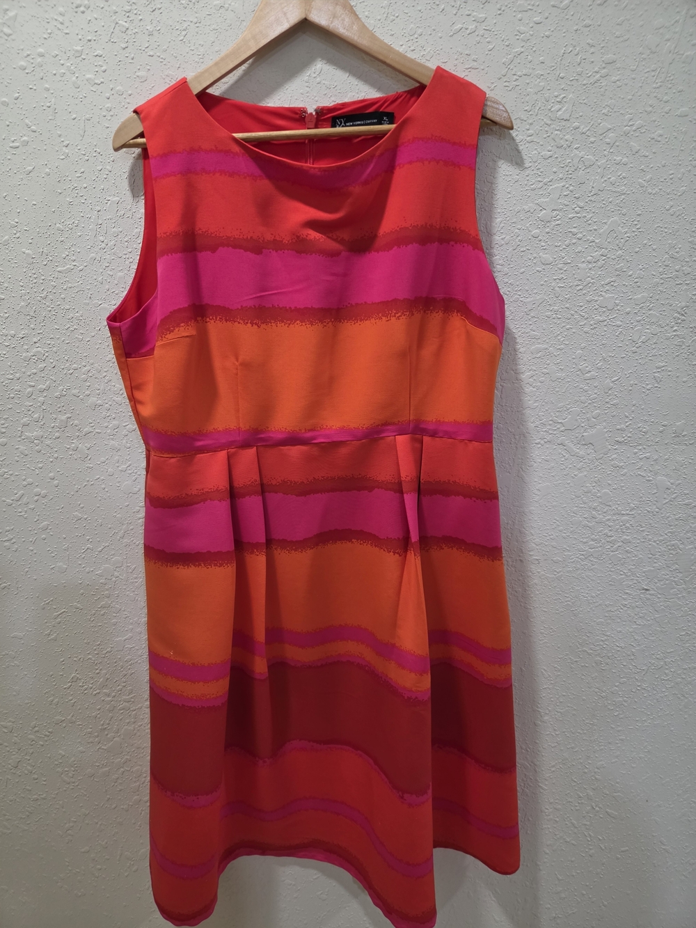 New York & Company Pink and Orange Striped Midi Dress
